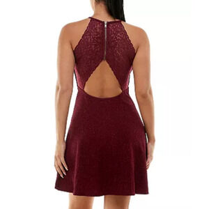 Back Cutout Halter Lace Glitter Shimmer Skater Dress Size XXL Hoco Party Glam